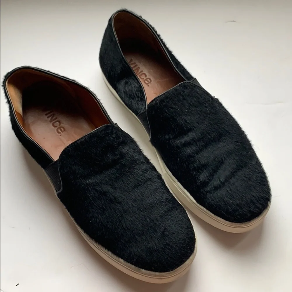 Vince black Berlin pony calf hair slip on sneaker